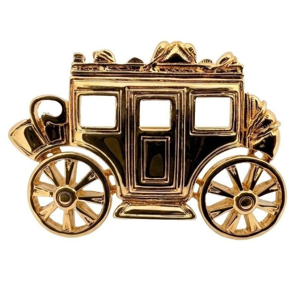 Vintage D'Orlan Gold Tone Horse-Drawn Coach Carriage Brooch Pin Signed Canada